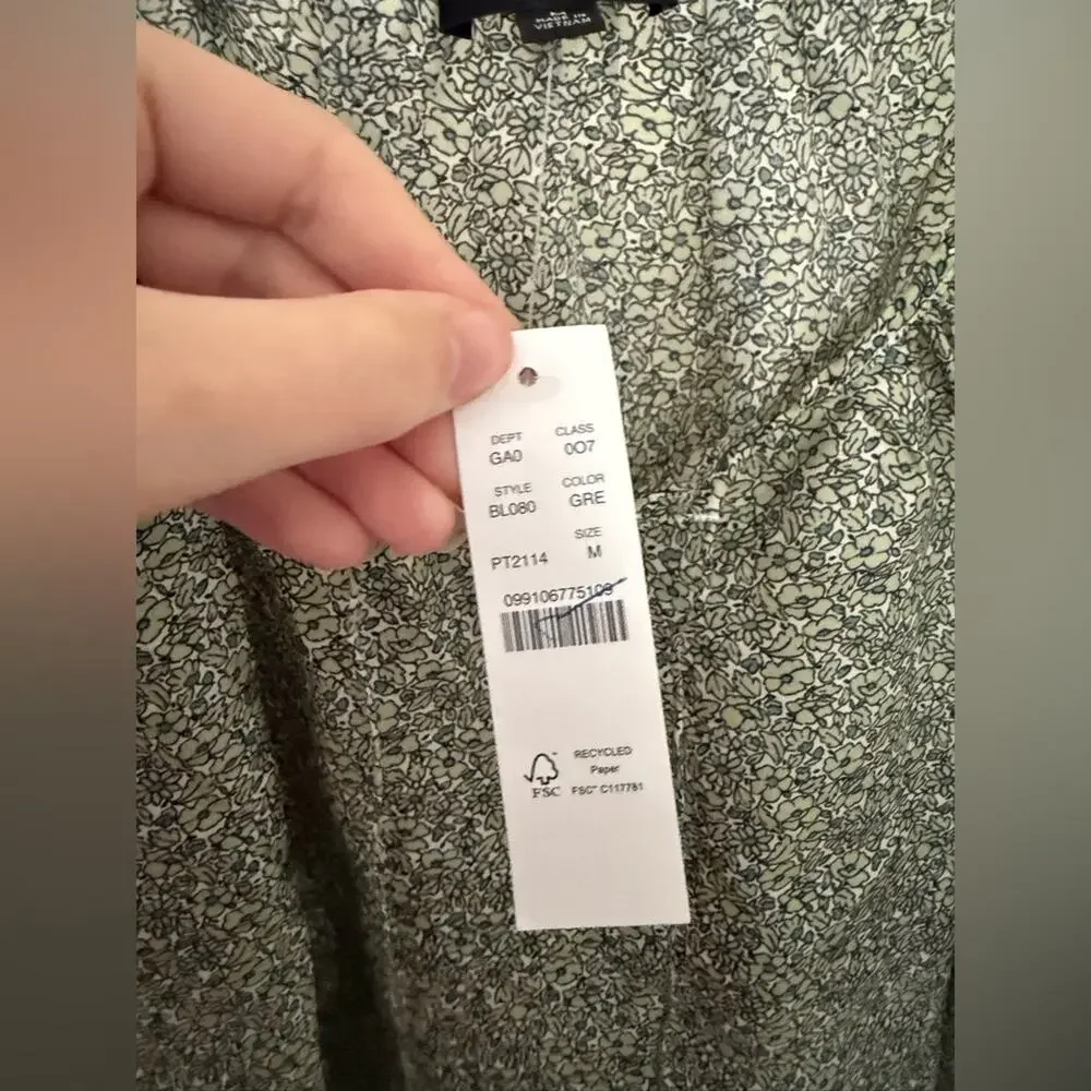 NWT J.Crew Drapey Tie-Front Top in Country Floral Green Blouse Size Medium
